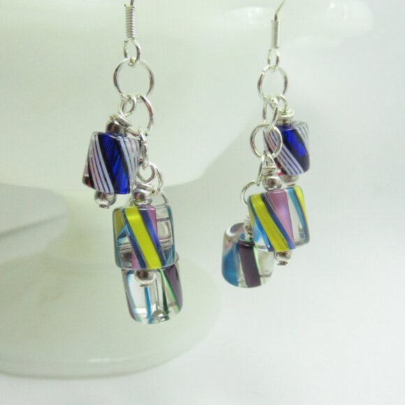 Cane glass mix dangle earrings - Picture 3 of 10